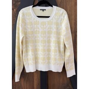 Adrianna Papell Yellow And White Floral Sweater L